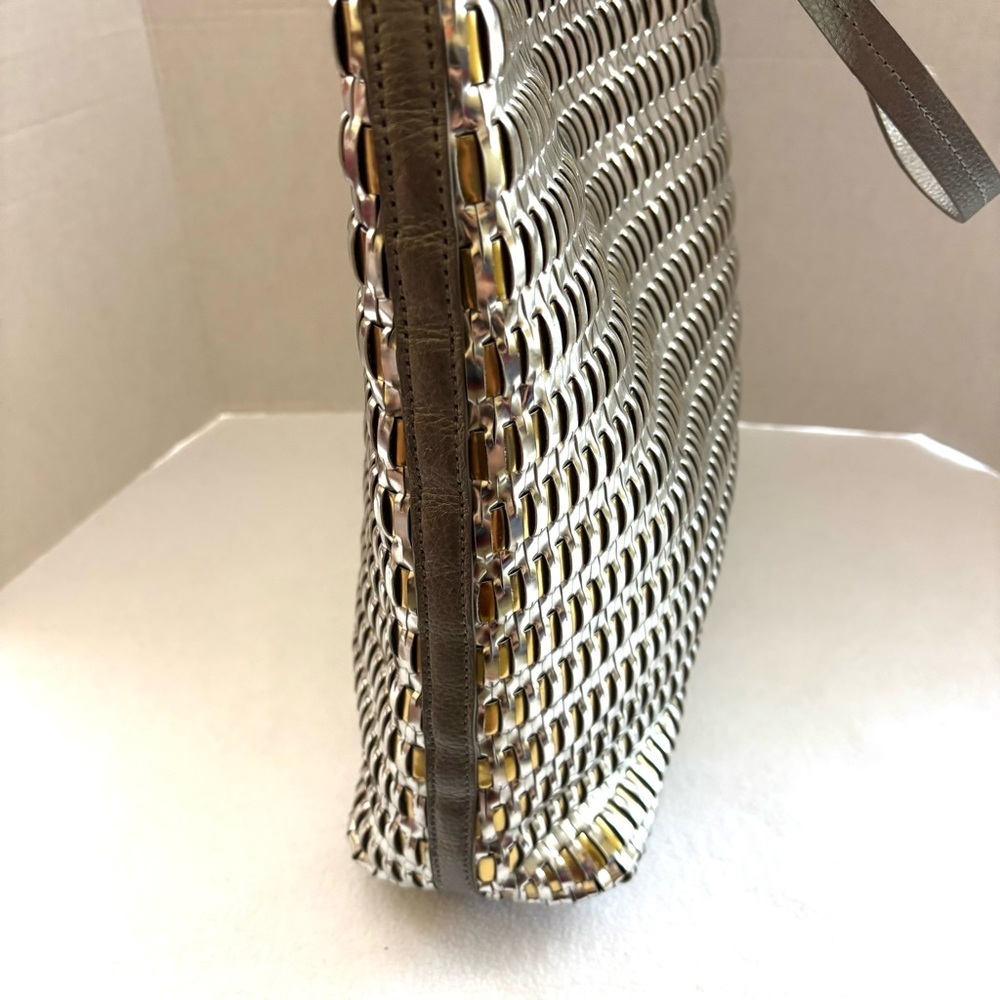 Botkier Large Silver/ Gold Metallic New York Leather Woven Tote Bag Purse - Picture 10 of 15